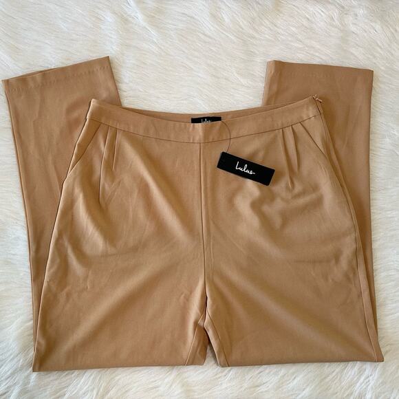 Lulus Kick It Beige High-Waisted Trousers Dress Pants Size XL Pleated Office NWT - Picture 5 of 15